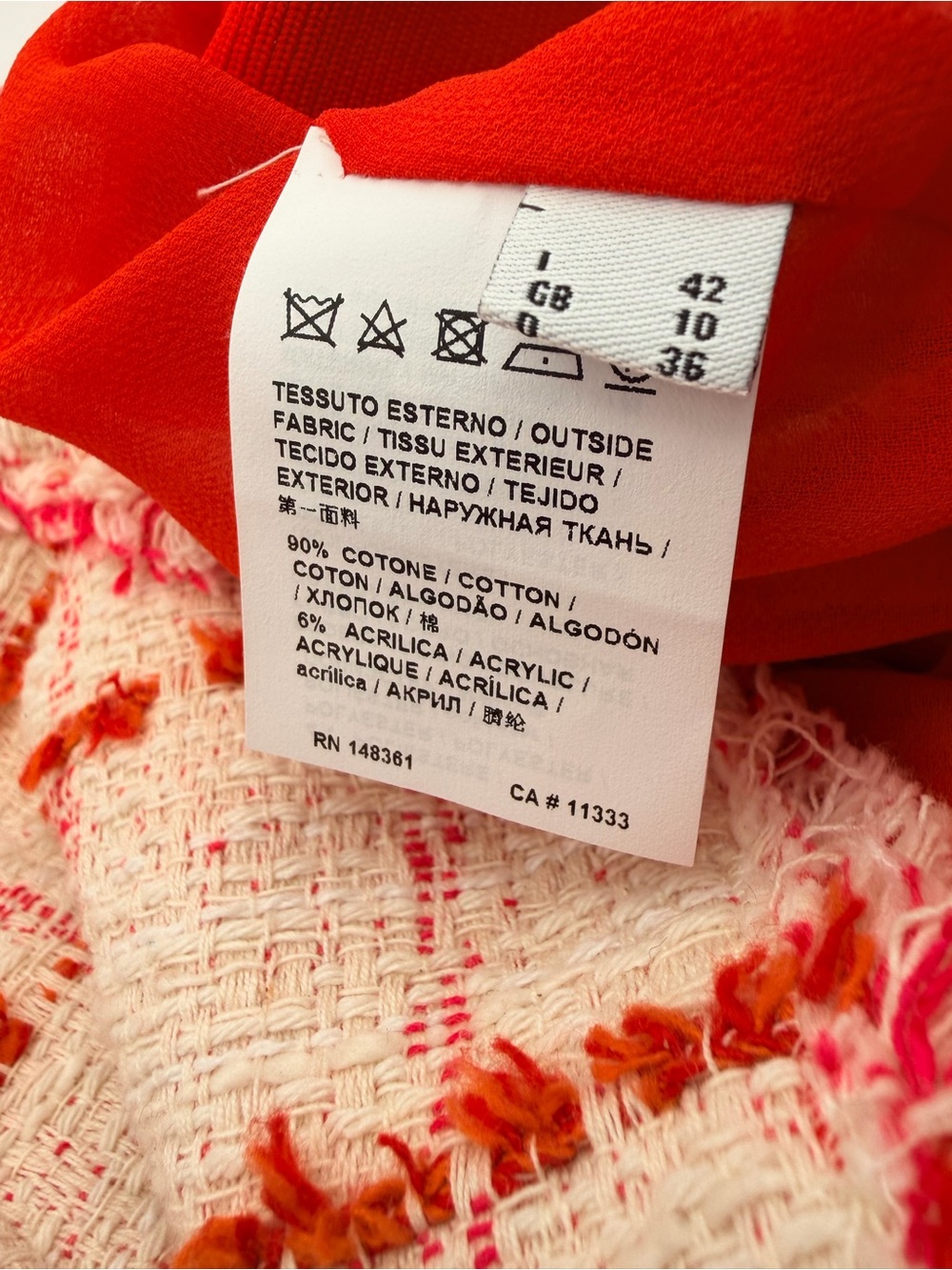 Pinko Cream and Coral Tweed Fringe Jacket - Picture 10 of 10